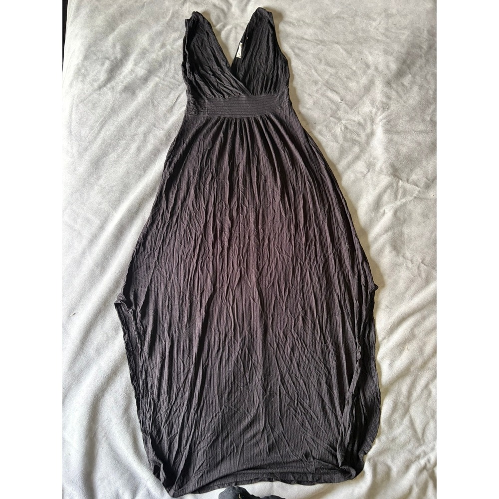 Rolla Coaster Black Crinkle Maxi Dress V-Neck Sleeveless Boho Empire Waist